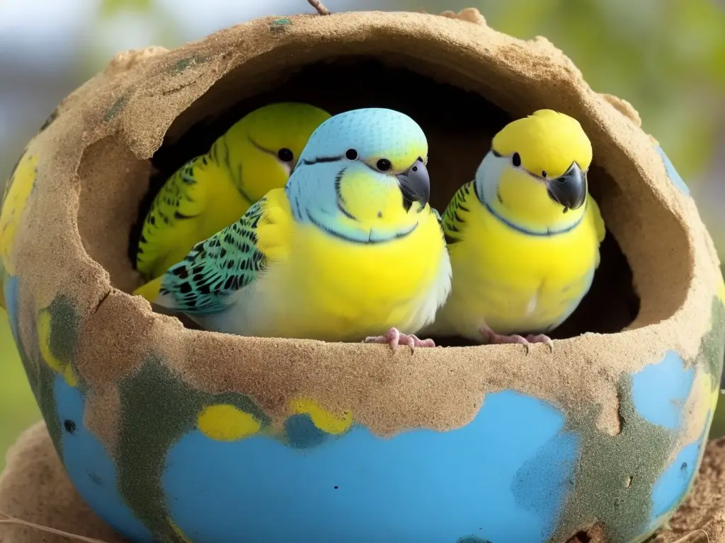 Wellensittich, der auf einer Fußleiste im Haus steht. Ein Mensch zeigt einem Finger in Richtung des Vogels. Der Wellensittich sieht neugierig aus und steht aufmerksam auf der Leiste.