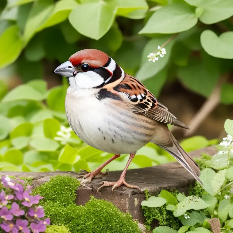 Haussperlinge finden ihre Nahrung in städtischem Vogelfutter - Vogelfütterungsstation im urbanen Gebiet.