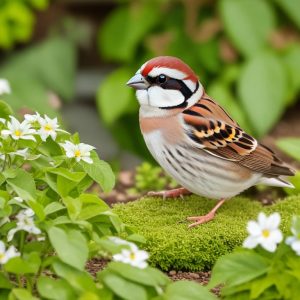 Alt text: Junger Haussperling verlässt das Nest.