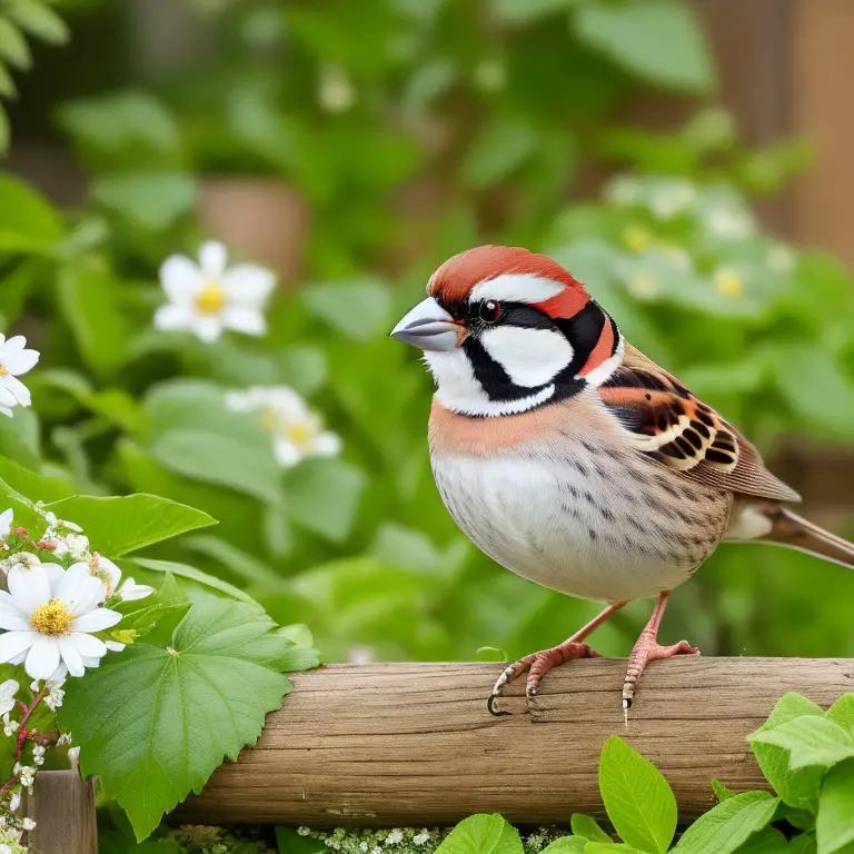 Ein Haussperling, der auf einer grünen Oberfläche sitzt. Das Bild zeigt eine eingängige Darstellung des 