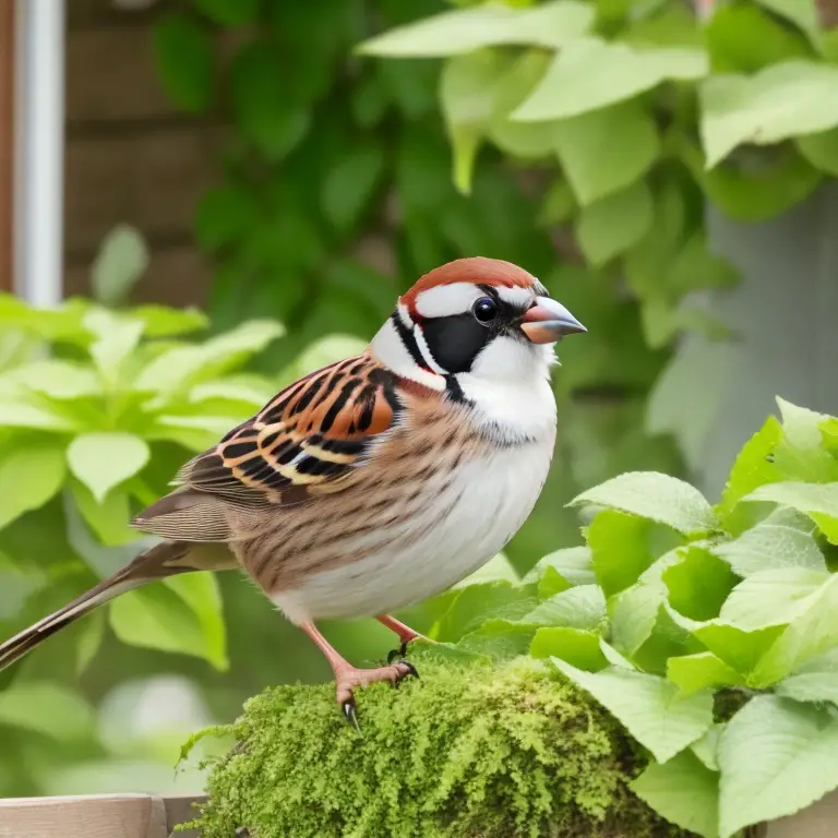 Haussperlinge auf einem Vogelhaus-Futterplatz, umgeben von Sonnenblumenkernen.