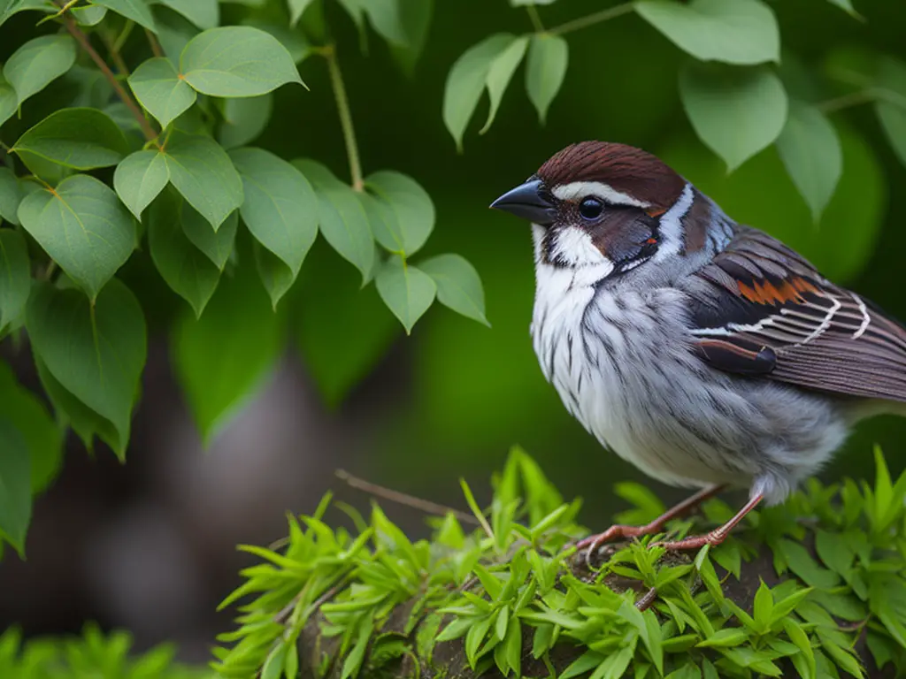 Haussperling und Rotkehlchen kämpfen im Garten: Flügelschlag im Freien.