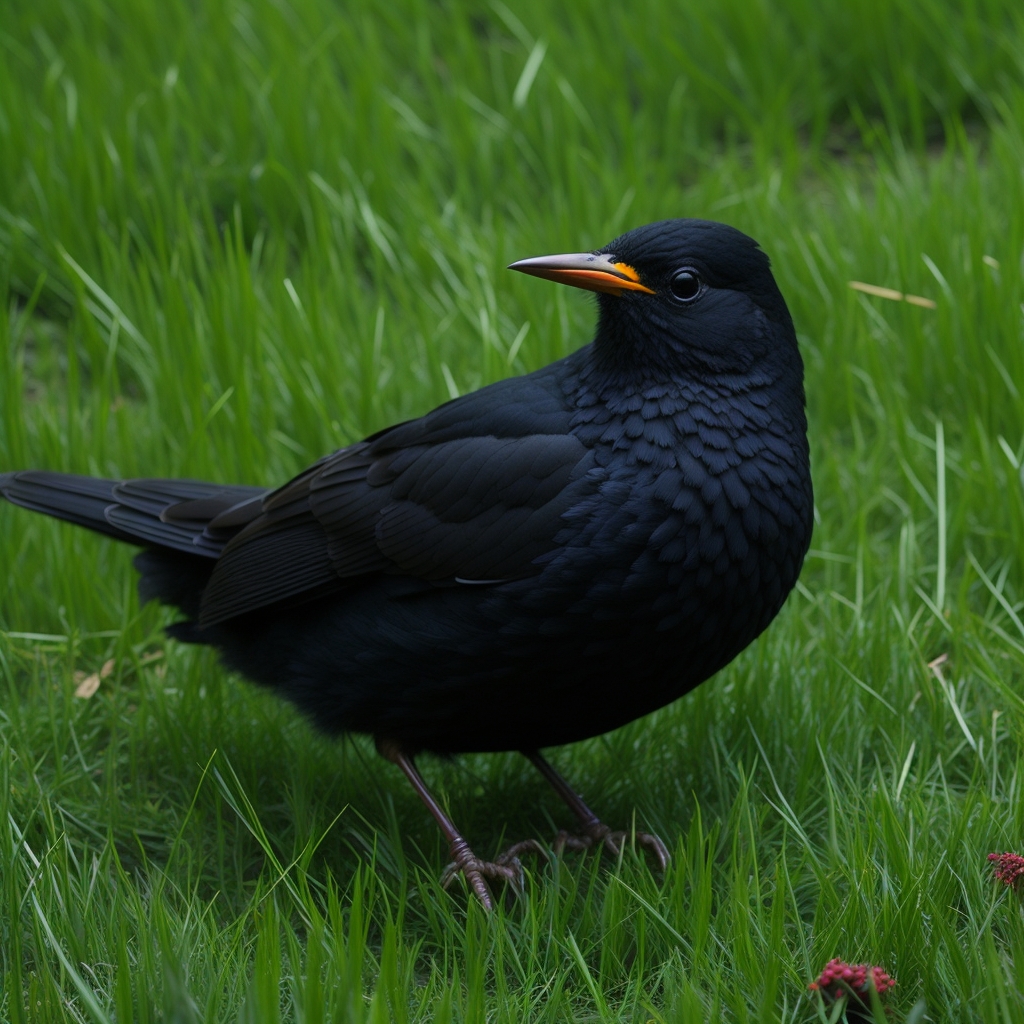 Amsel auf Ast - Image ALT Text: 