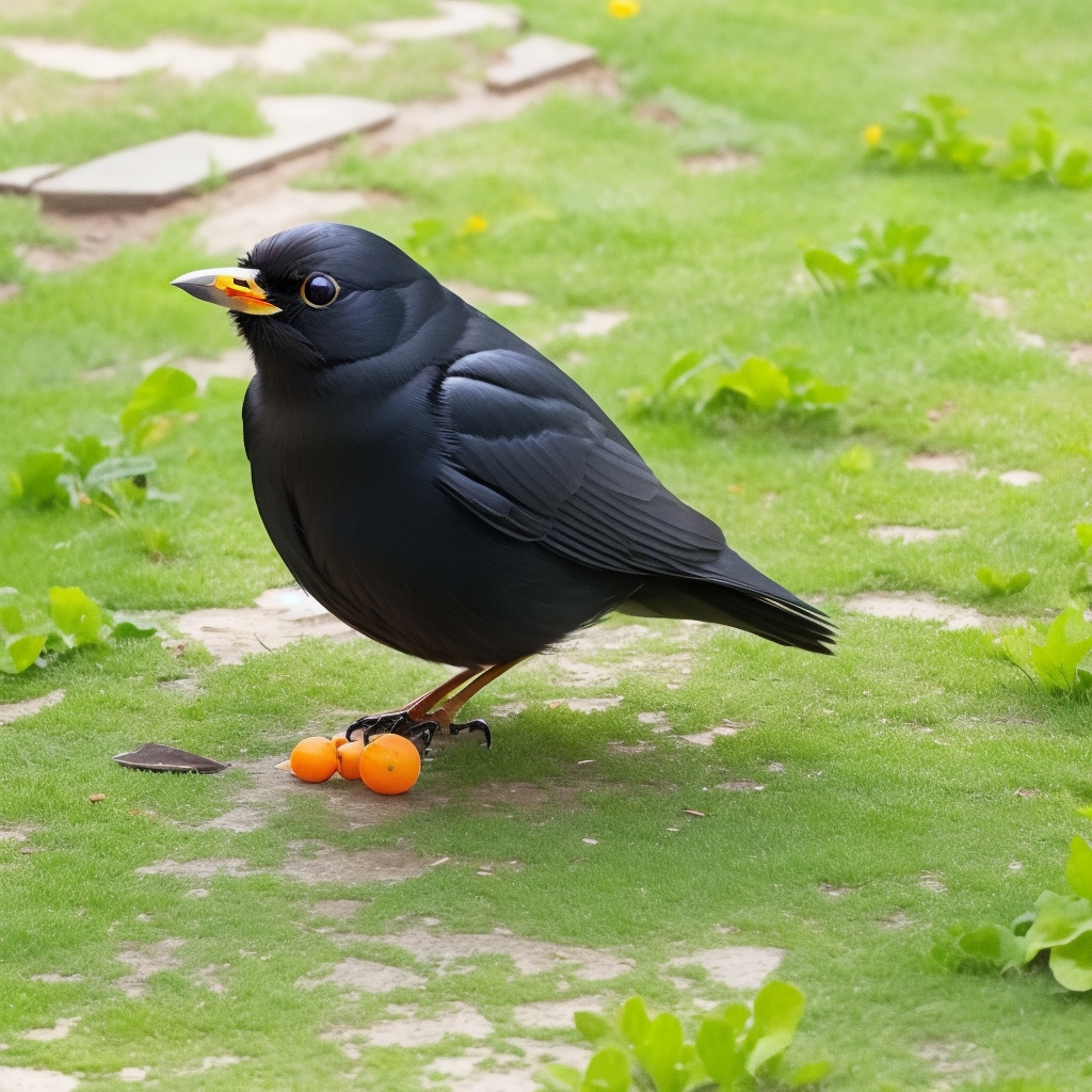Amsel auf Futtersuche: Vögel genießen köstliche Leckereien im Freien