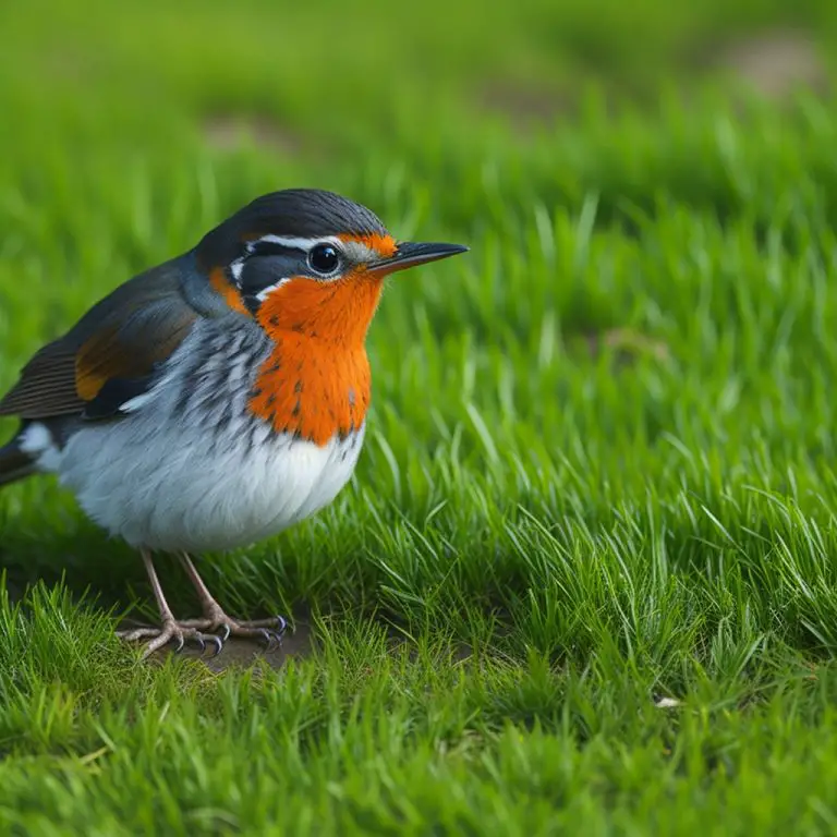 Das Bild zeigt ein Rotkehlchen, einen hübschen Singvogel mit markanten Merkmalen.