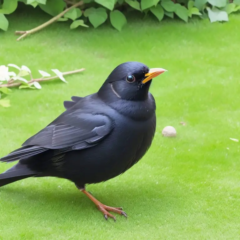 Amsel auf Futtersuche: Gefiederter Freund genießt leckere Kost