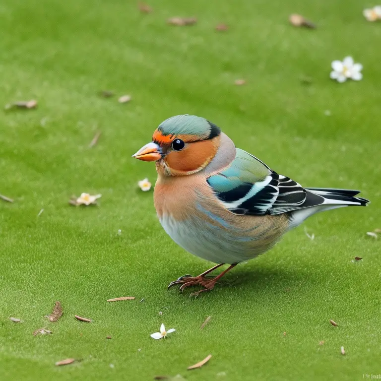 Foto eines Buchfinks, der auf einem Ast sitzt und an einem Samen pickt - Entdecken Sie das Geheimnis des Buchfinks und erfahren Sie mehr über seinen Speiseplan.