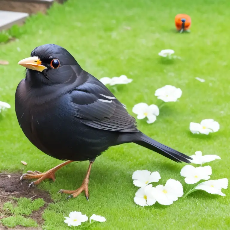 Amseln, der häufige Vogel in Europa, sitzt auf einem Ast und schaut in die Ferne.