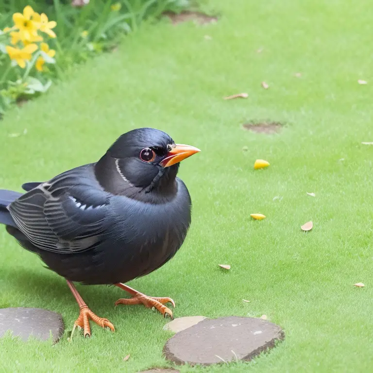 Amsel, Rotkelchen und Kohlmeise in einem Garten