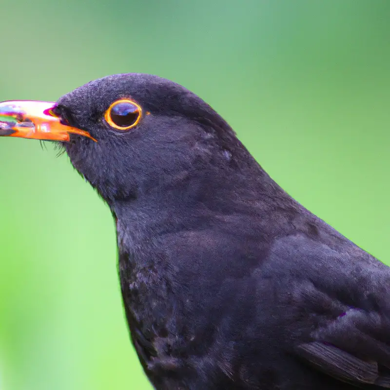 Amsel füttert Nestlinge.