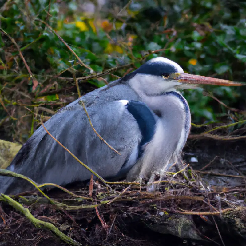 Graureiher mit Nest.