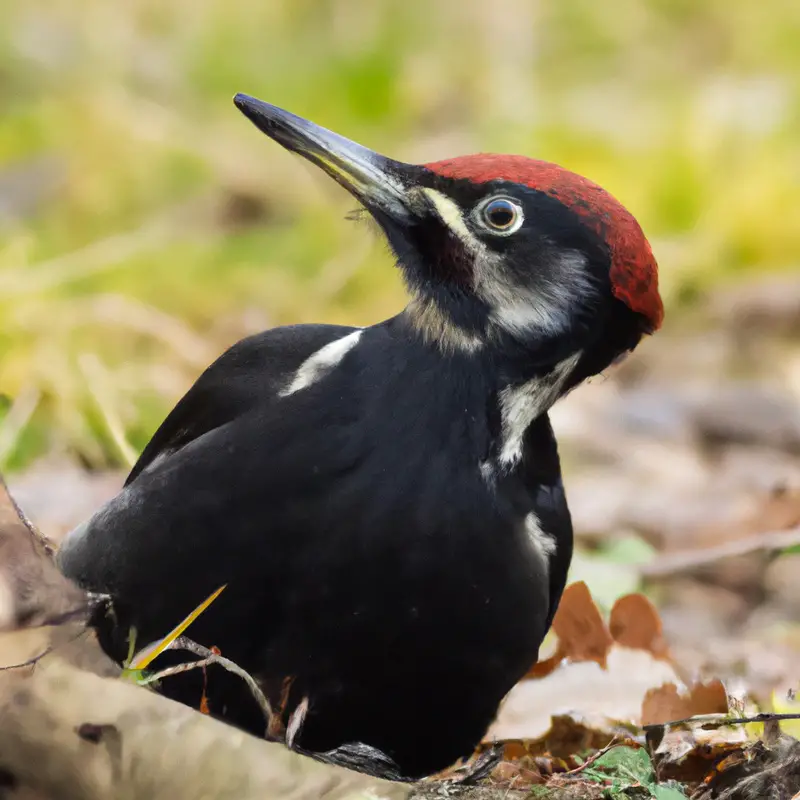 Schwarzspecht füttert Insekten.