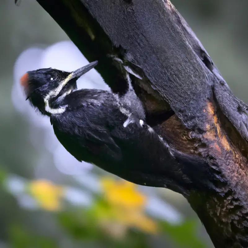 Schwarzspecht knackt Baum.