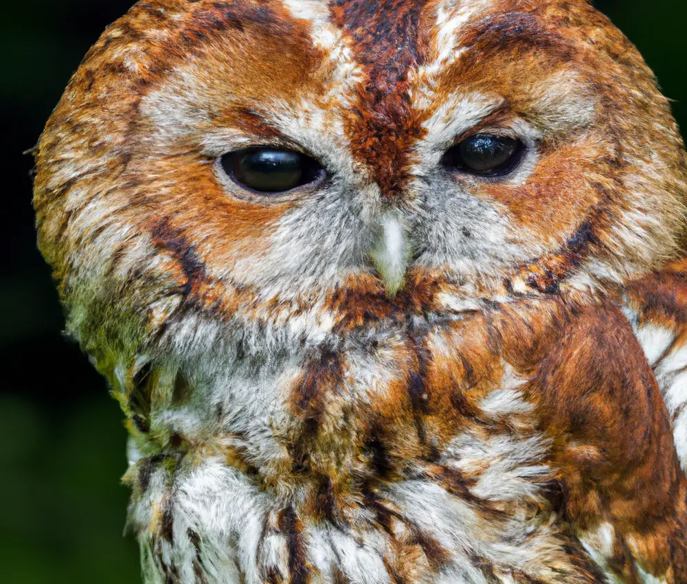 Braun gefiederter Waldkauz.